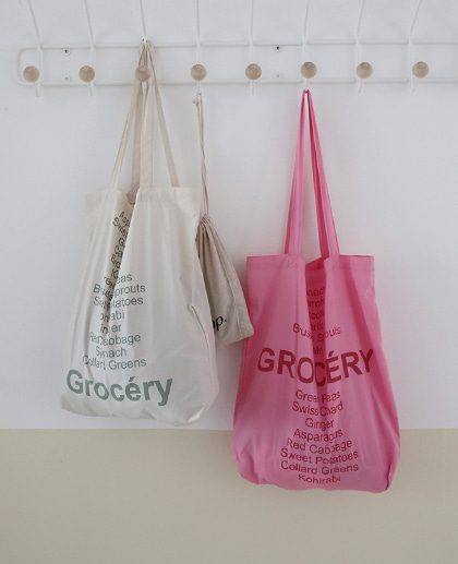 (Clearance Sale 교환,반품X) Grocery bag (pink, beige)